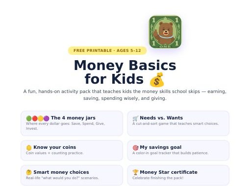Money Basics for Kids activity pack cover